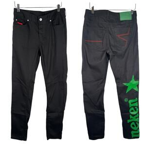 Heineken Men's High Rise Slim Fit Pants S Black Button Fly Stretch
